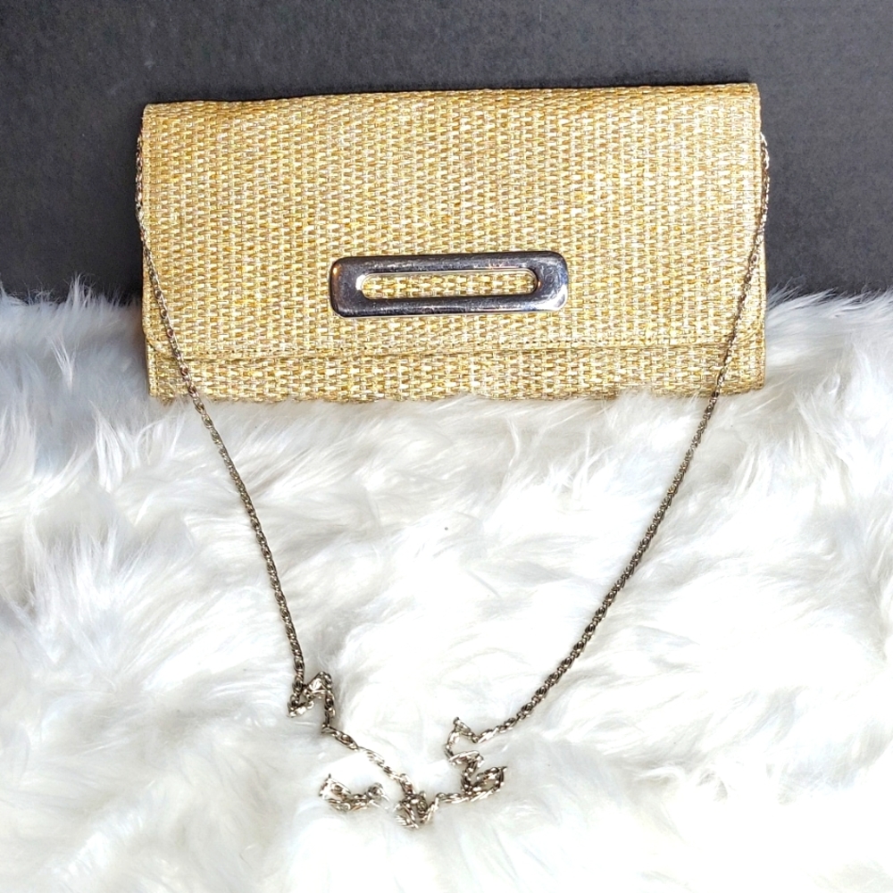 46. BIG BUDDHA Straw Clutch with Removable Chain Strap Evening Bag 11.5X6 inches
